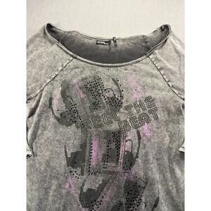 Y2K Guess 3/4 Sleeve Womens S Gray Pink Graphic Design Rhinestone